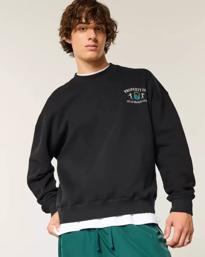 Sudadera con cuello redondo y gráfico de gimnasio Boxy Atlas Bronze Sudadera con cuello redondo y gráfico de gimnasio Boxy Atlas Bronze