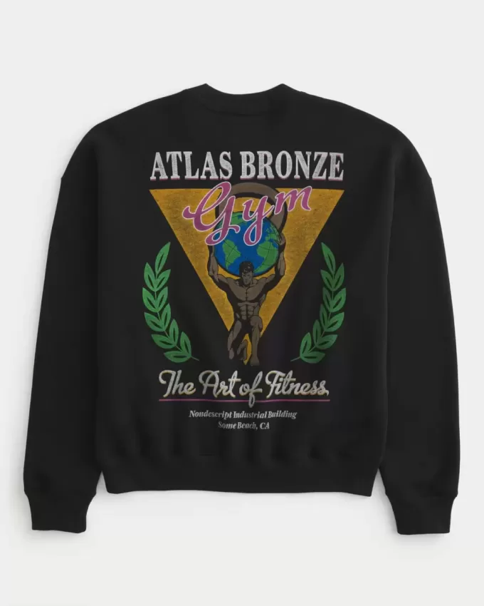 Sudadera con cuello redondo y gráfico de gimnasio Boxy Atlas Bronze Sudadera con cuello redondo y gráfico de gimnasio Boxy Atlas Bronze
