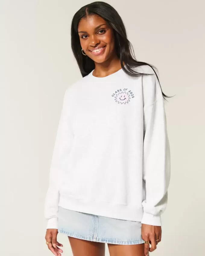 Sudadera con cuello redondo y gráfico de graduación de gran tamaño de la clase de 2025 Sudadera con cuello redondo y gráfico de graduación de gran tamaño de la clase de 2025