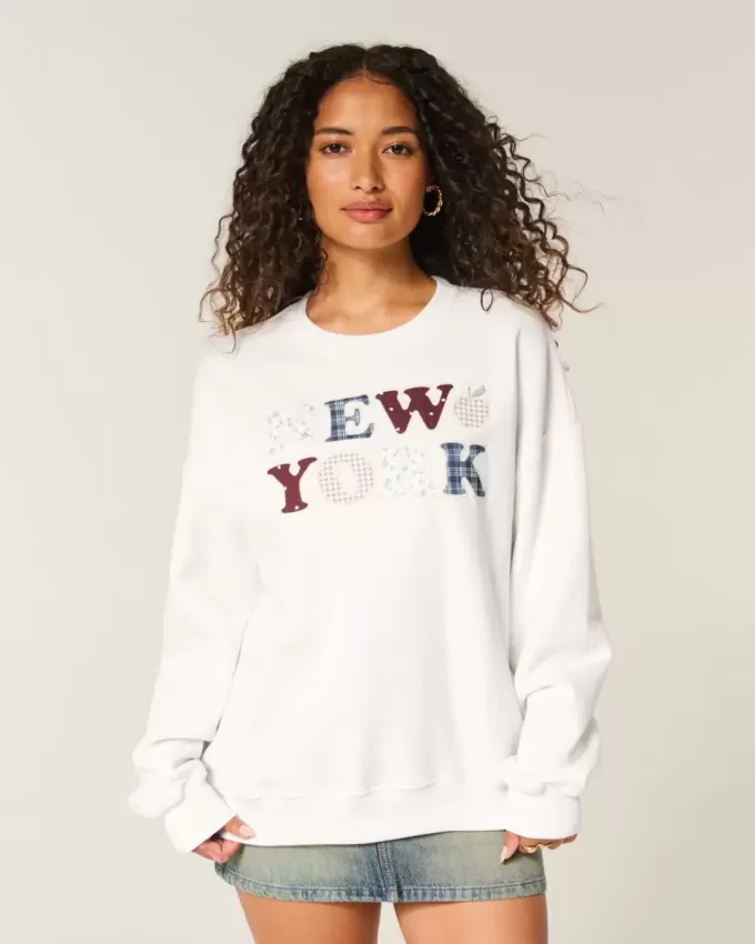 Sudadera con cuello redondo y gráfico de Nueva York de gran tamaño Sudadera con cuello redondo y gráfico de Nueva York de gran tamaño
