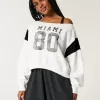 Sudadera con estampado gráfico de Miami y hombros descubiertos Sudadera con estampado gráfico de Miami y hombros descubiertos