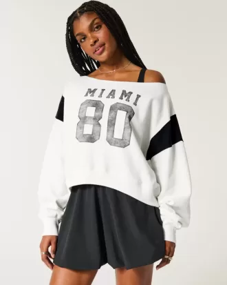 Sudadera con estampado gráfico de Miami y hombros descubiertos Sudadera con estampado gráfico de Miami y hombros descubiertos