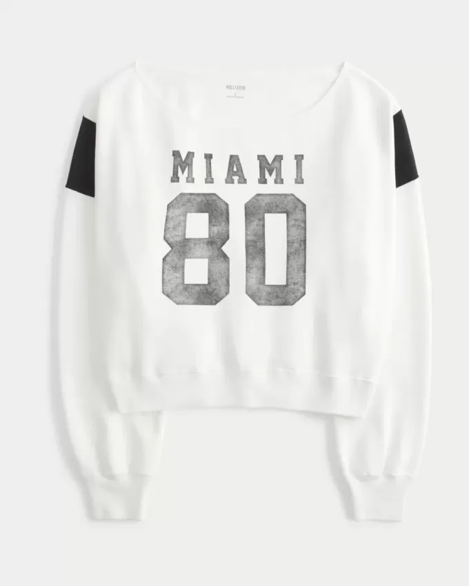 Sudadera con estampado gráfico de Miami y hombros descubiertos Sudadera con estampado gráfico de Miami y hombros descubiertos