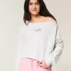 Sudadera con hombros descubiertos y doble gráfico fácil