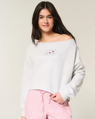 Sudadera con hombros descubiertos y doble gráfico fácil