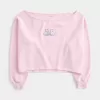Sudadera con hombros descubiertos y doble gráfico fácil Sudadera con hombros descubiertos y doble gráfico fácil