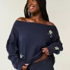Sudadera con hombros descubiertos y doble gráfico fácil