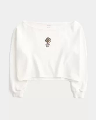 Sudadera con hombros descubiertos y doble gráfico fácil