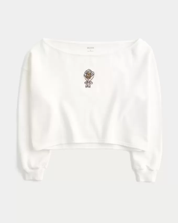 Sudadera con hombros descubiertos y doble gráfico fácil Sudadera con hombros descubiertos y doble gráfico fácil