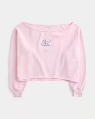 Sudadera con hombros descubiertos y doble gráfico fácil