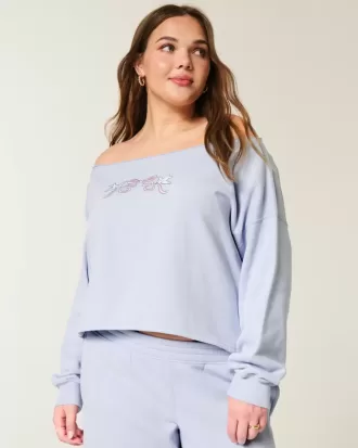 Sudadera con hombros descubiertos y doble gráfico fácil