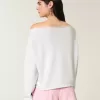 Sudadera con hombros descubiertos y doble gráfico fácil
