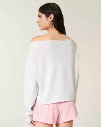 Sudadera con hombros descubiertos y doble gráfico fácil