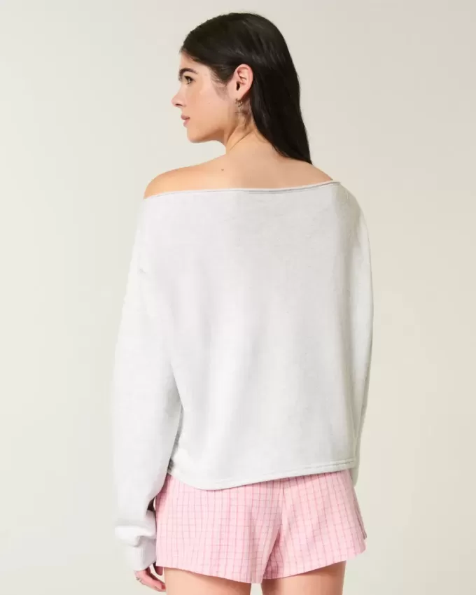 Sudadera con hombros descubiertos y doble gráfico fácil