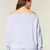 Sudadera con hombros descubiertos y doble gráfico fácil Sudadera con hombros descubiertos y doble gráfico fácil