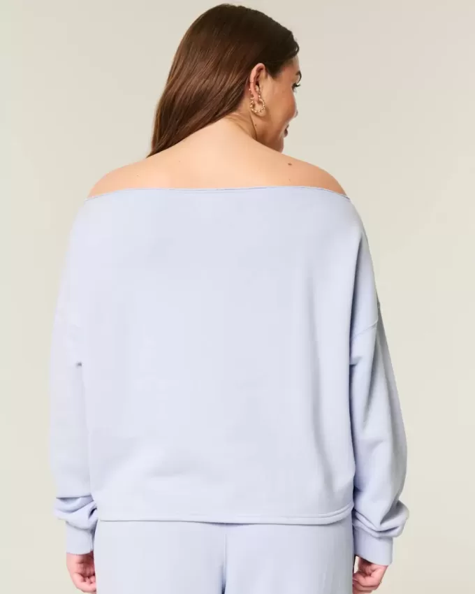 Sudadera con hombros descubiertos y doble gráfico fácil Sudadera con hombros descubiertos y doble gráfico fácil