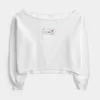 Sudadera con hombros descubiertos y doble gráfico fácil