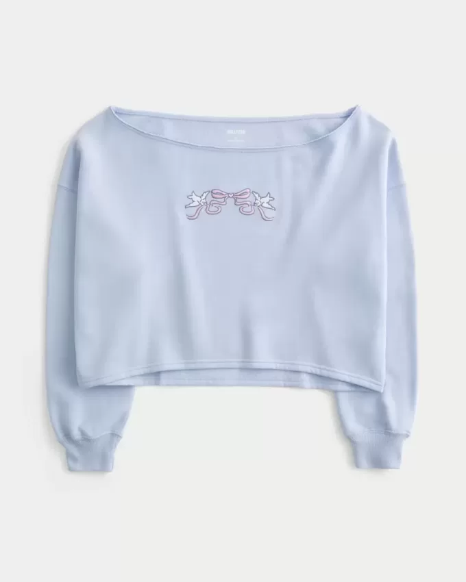 Sudadera con hombros descubiertos y doble gráfico fácil Sudadera con hombros descubiertos y doble gráfico fácil