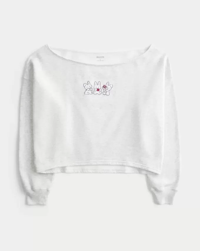 Sudadera con hombros descubiertos y doble gráfico fácil