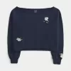 Sudadera con hombros descubiertos y doble gráfico fácil