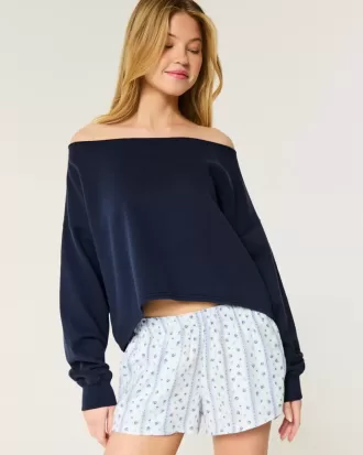 Sudadera fácil con hombros descubiertos dobles