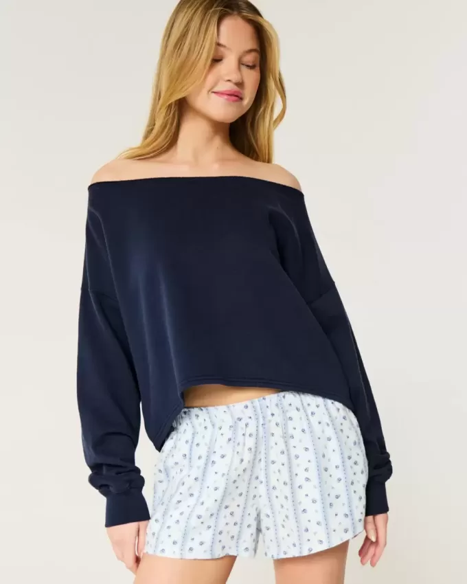 Sudadera fácil con hombros descubiertos dobles Sudadera fácil con hombros descubiertos dobles