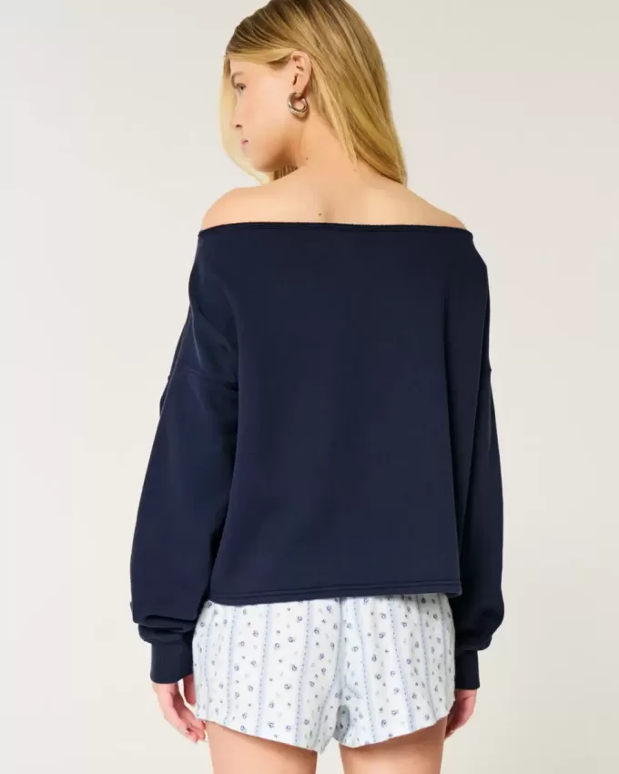Sudadera fácil con hombros descubiertos dobles Sudadera fácil con hombros descubiertos dobles