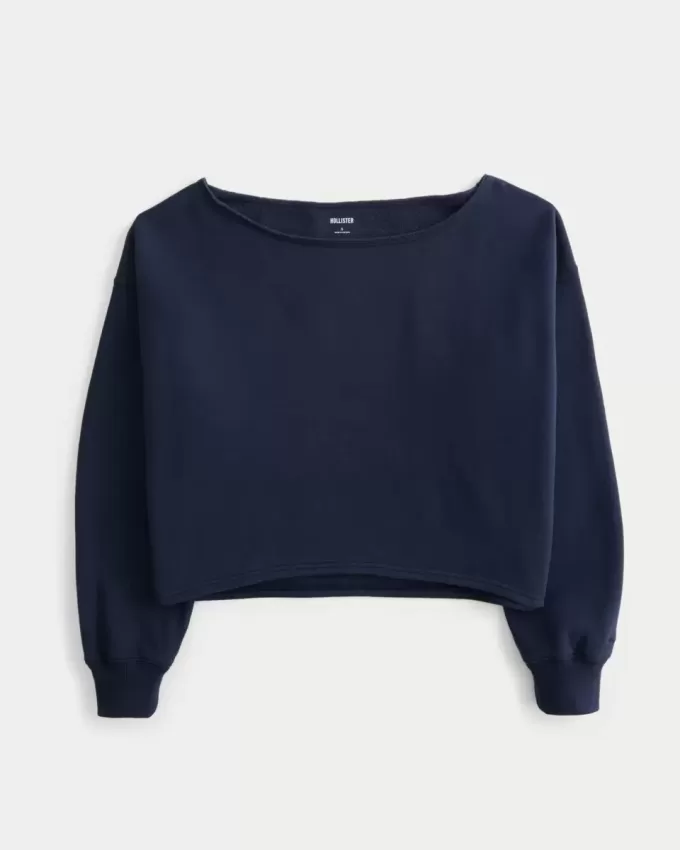 Sudadera fácil con hombros descubiertos dobles Sudadera fácil con hombros descubiertos dobles