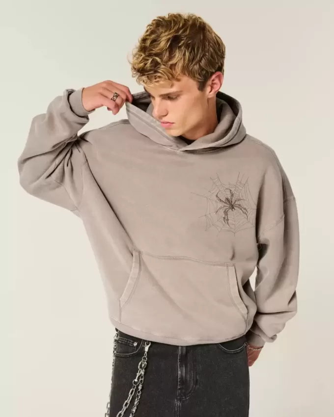 Sudadera holgada con capucha y estampado de araña Sudadera holgada con capucha y estampado de araña
