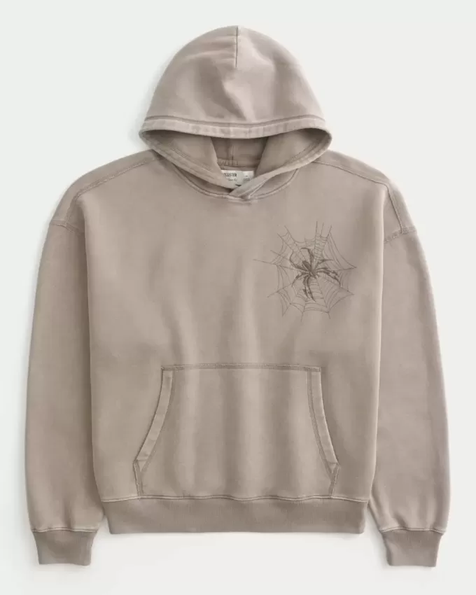 Sudadera holgada con capucha y estampado de araña Sudadera holgada con capucha y estampado de araña