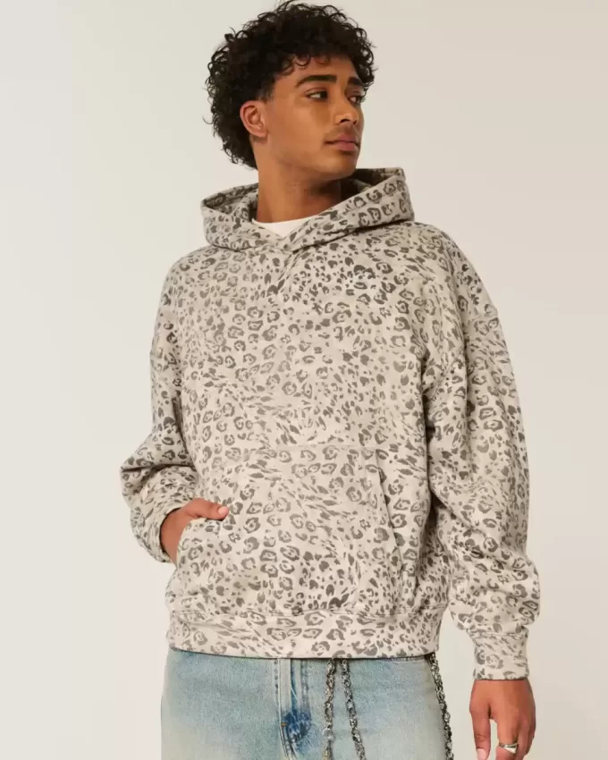 Sudadera holgada con capucha y estampado de leopardo Sudadera holgada con capucha y estampado de leopardo
