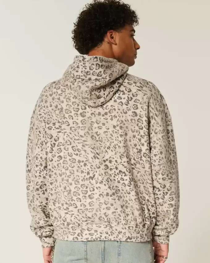 Sudadera holgada con capucha y estampado de leopardo Sudadera holgada con capucha y estampado de leopardo