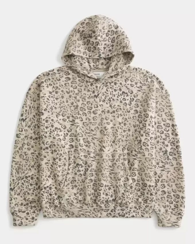 Sudadera holgada con capucha y estampado de leopardo Sudadera holgada con capucha y estampado de leopardo