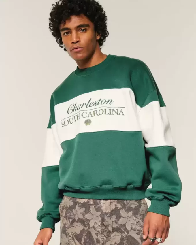 Sudadera holgada con cuello redondo y estampado Charleston