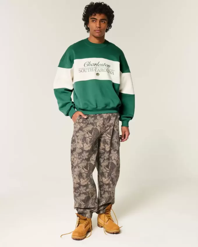 Sudadera holgada con cuello redondo y estampado Charleston