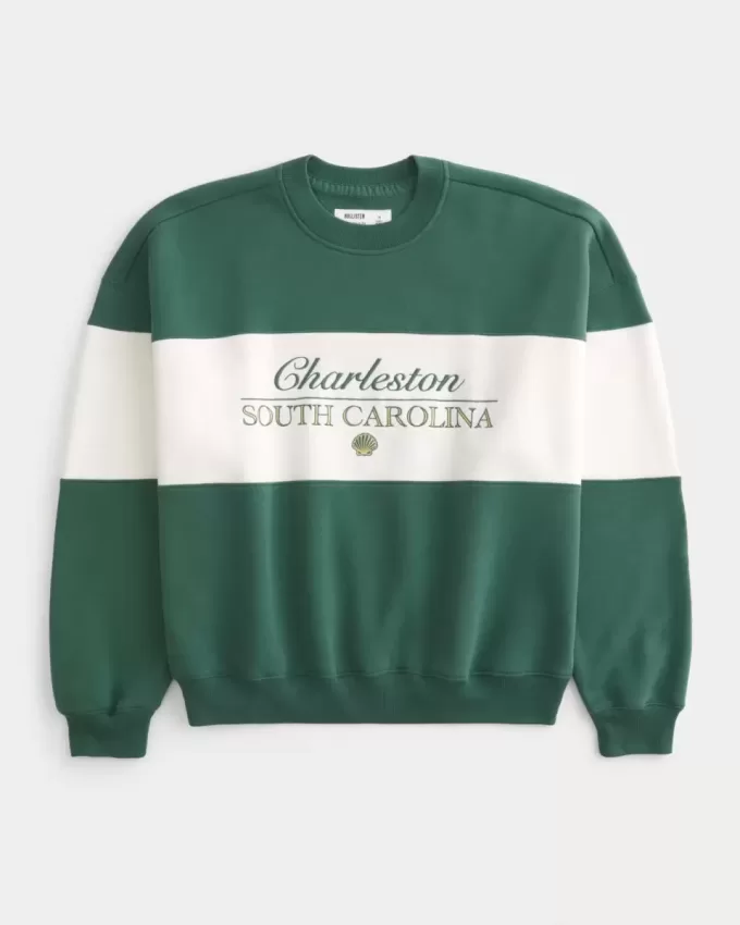 Sudadera holgada con cuello redondo y estampado Charleston