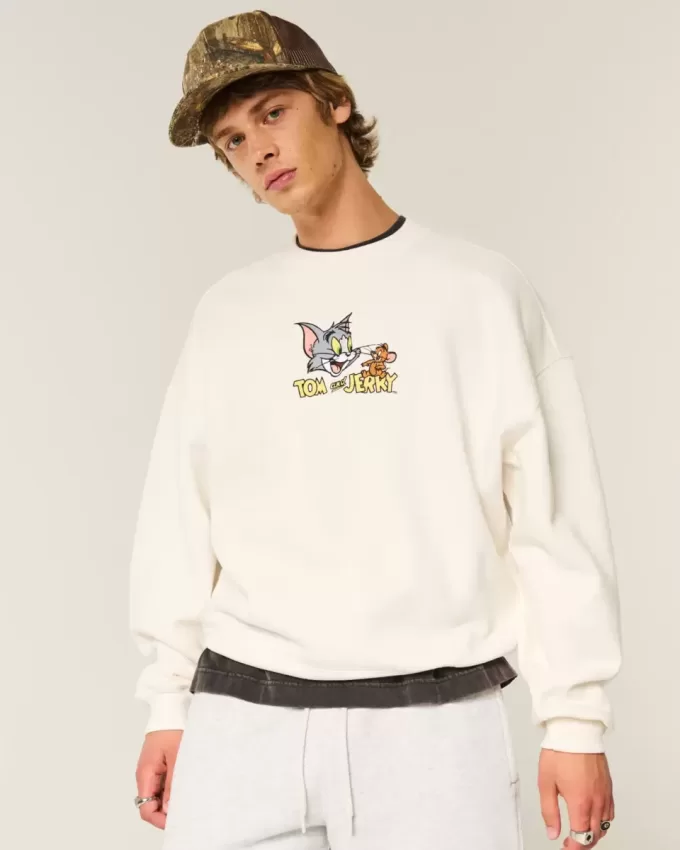 Sudadera holgada con cuello redondo y estampado de Tom y Jerry