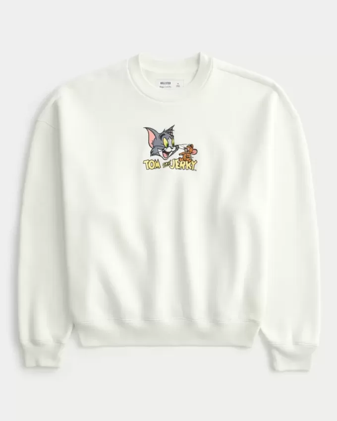 Sudadera holgada con cuello redondo y estampado de Tom y Jerry