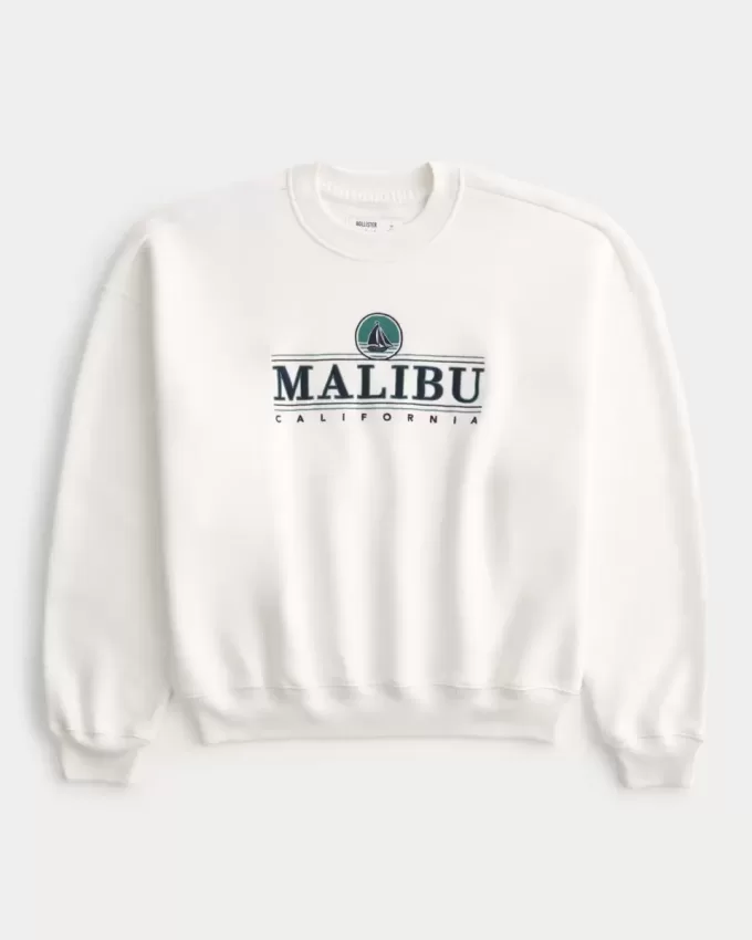 Sudadera holgada con cuello redondo y estampado Malibu Sudadera holgada con cuello redondo y estampado Malibu