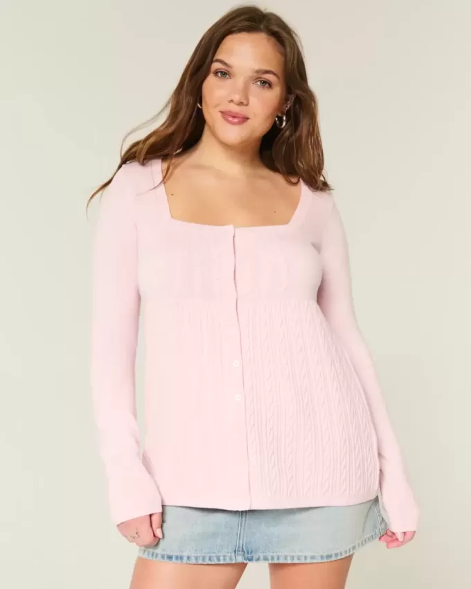 Suéter babydoll de manga larga y cuello cuadrado