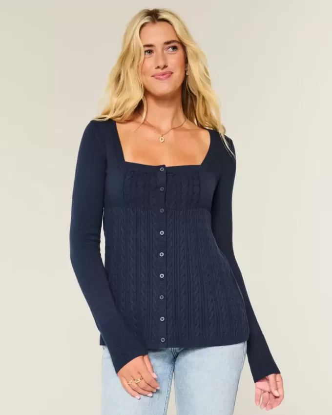 Suéter babydoll de manga larga y cuello cuadrado