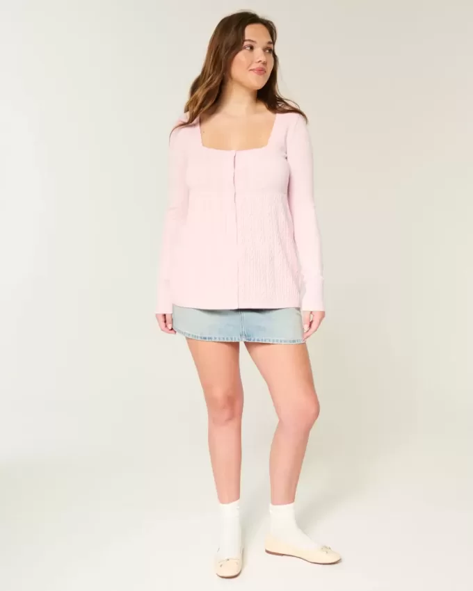 Suéter babydoll de manga larga y cuello cuadrado
