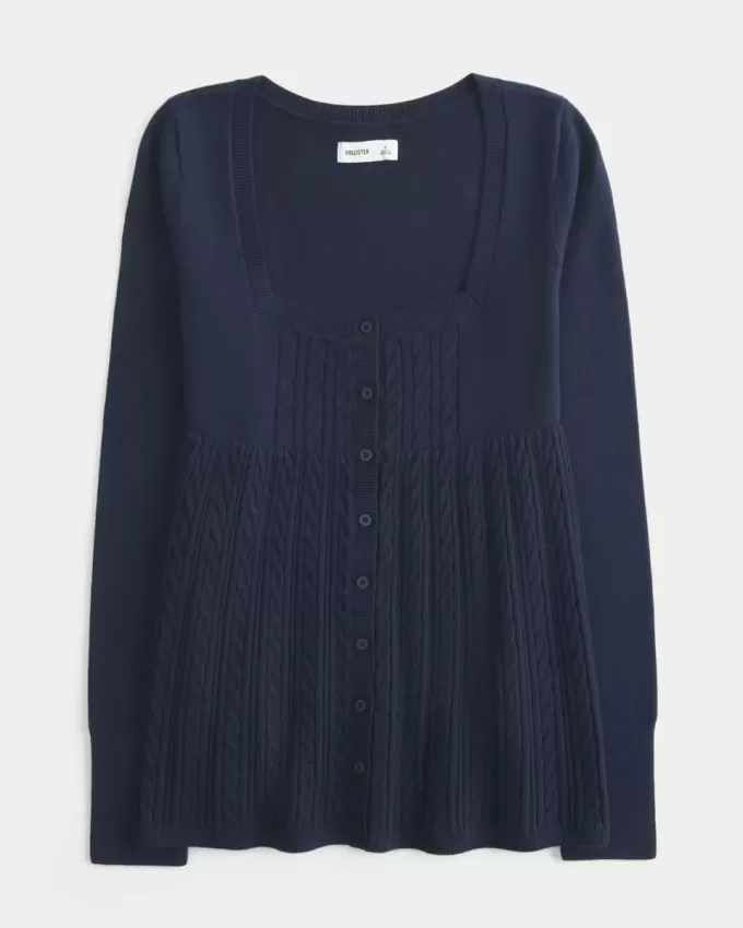 Suéter babydoll de manga larga y cuello cuadrado