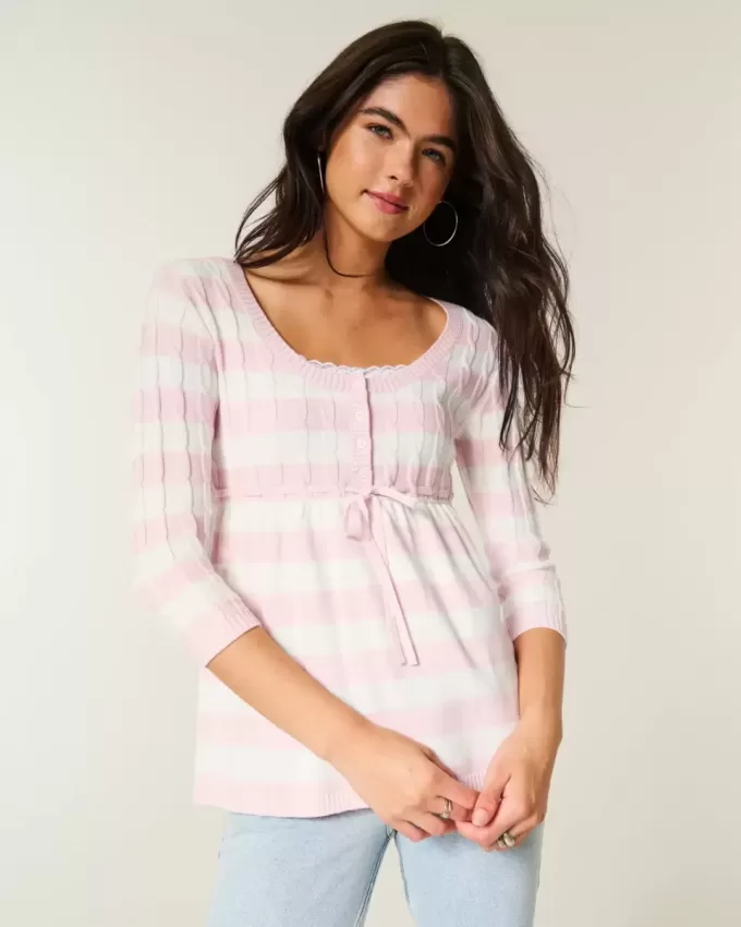 Suéter babydoll de punto trenzado