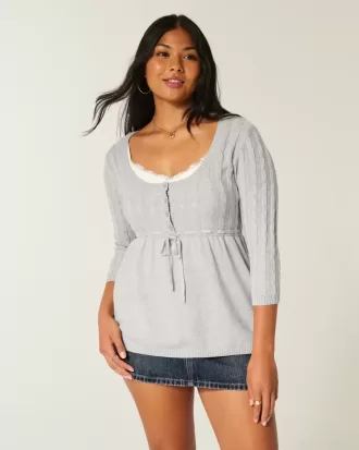 Suéter babydoll de punto trenzado
