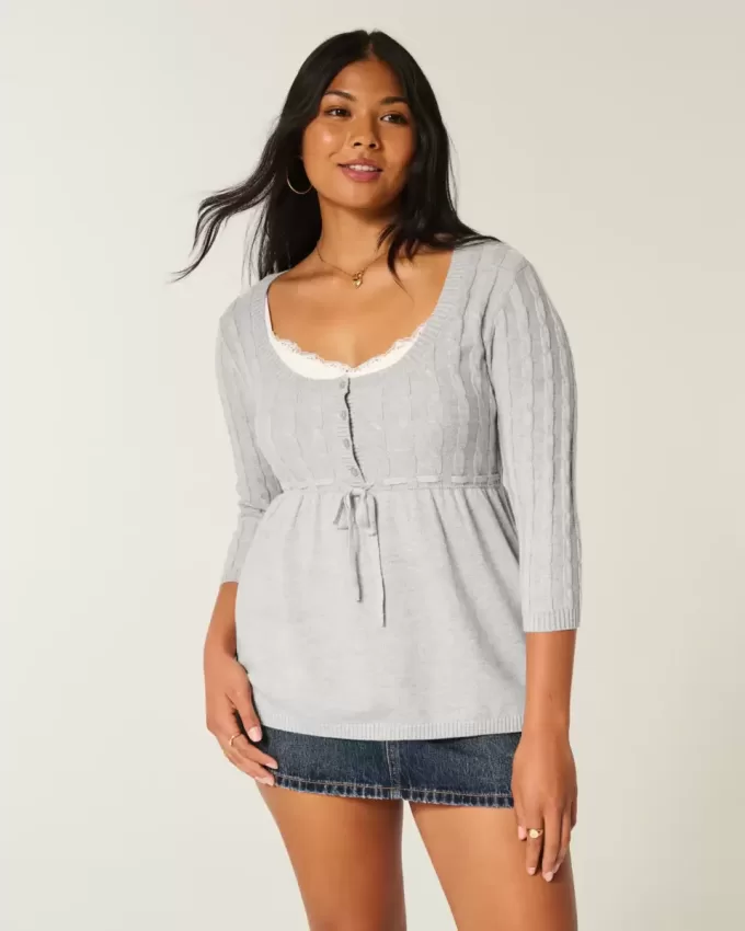 Suéter babydoll de punto trenzado