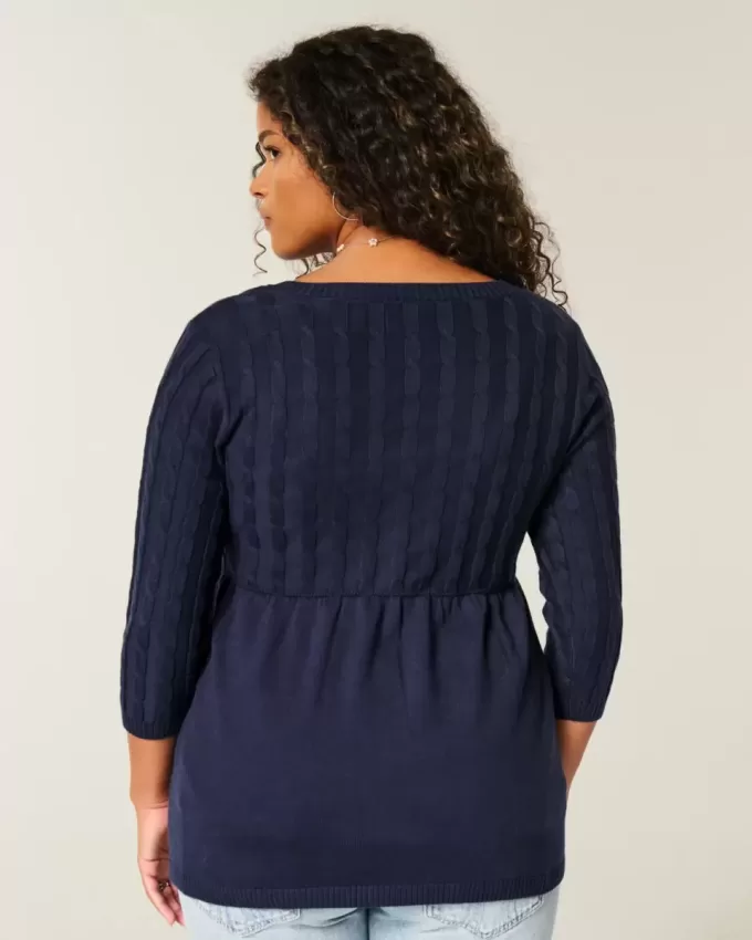 Suéter babydoll de punto trenzado