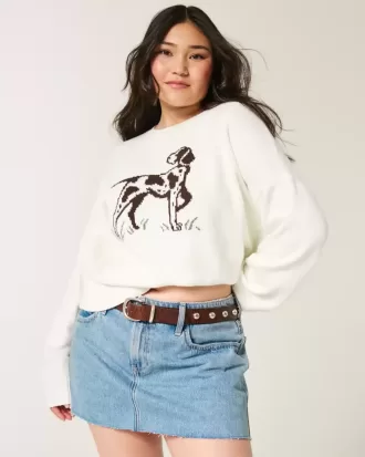 Suéter con cuello redondo y estampado de perro fácil de usar