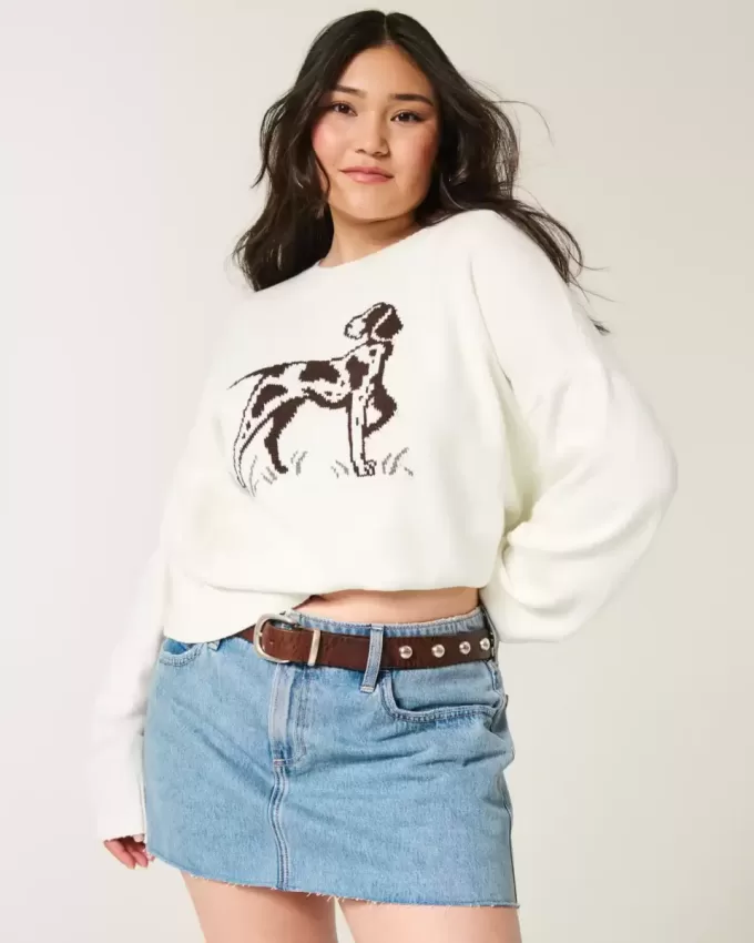 Suéter con cuello redondo y estampado de perro fácil de usar Suéter con cuello redondo y estampado de perro fácil de usar