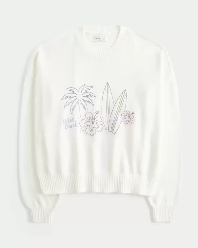 Suéter con cuello redondo y estampado playero de la Costa Oeste